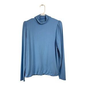 J. Crew Size Large Form Knit Puff-Sleeve Blue Turtleneck Top Double Layer